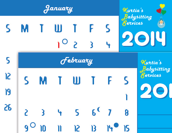 2014 Calendar Kurtia's Babysitting Services