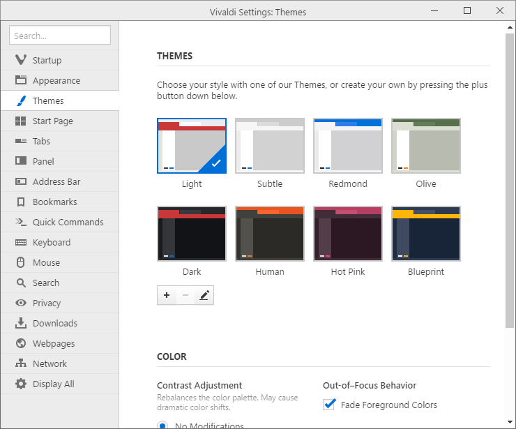 Vivaldi theme settings